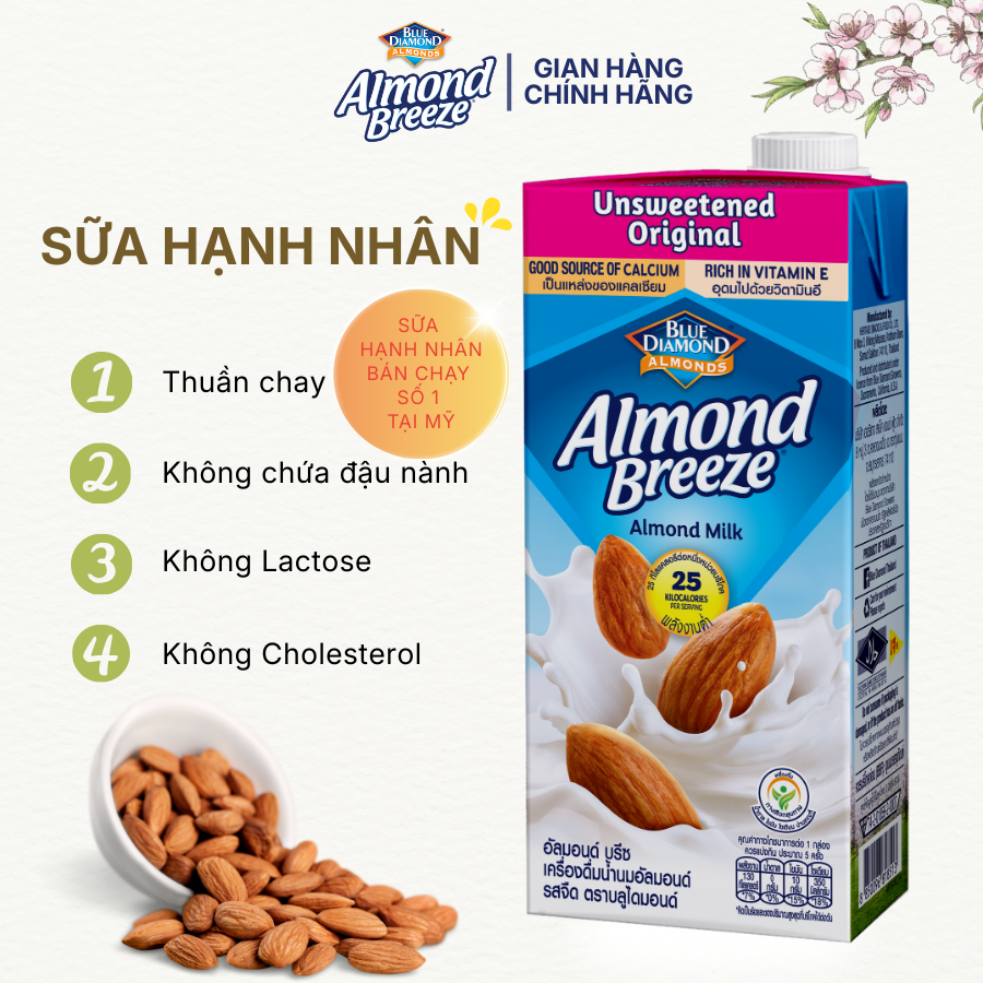    Hộp 946ml   Sữa Hạt Hạnh Nhân ALMOND BREEZE Không Đường 946ml 