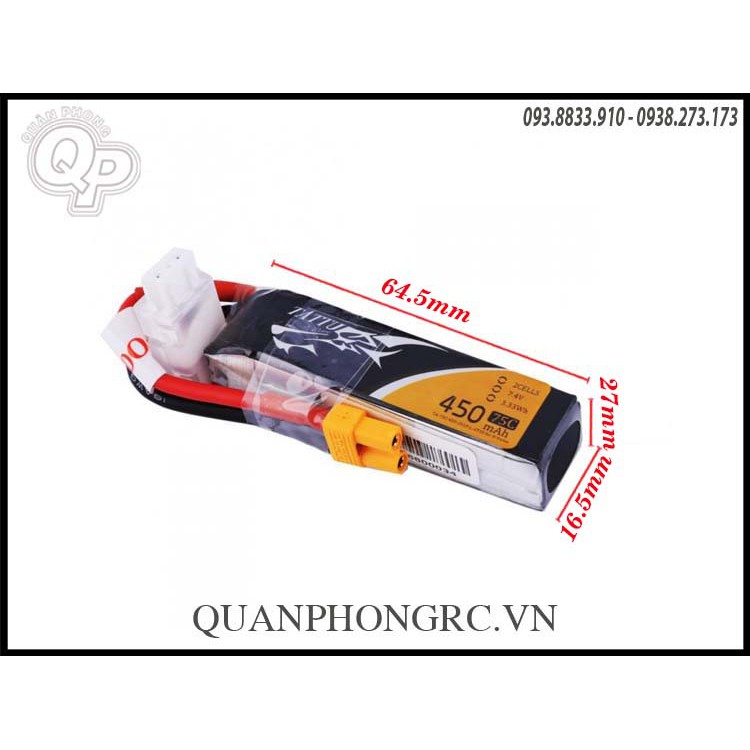 Pin Tattu 14.8V - 450mAh - 75C jack Xt30