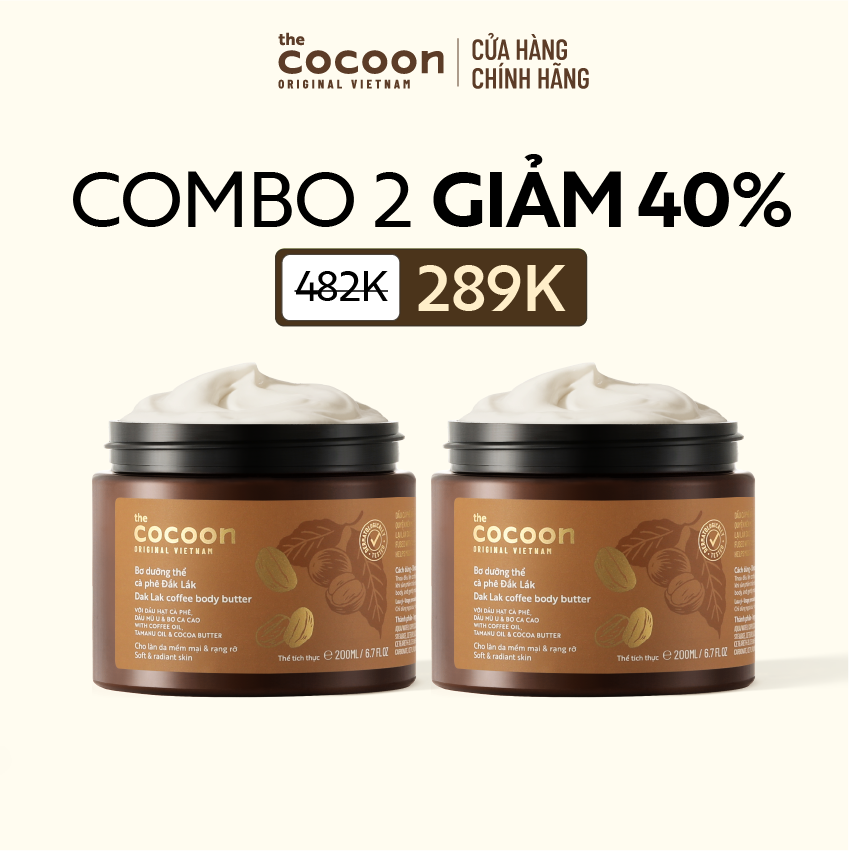 COMBO 2 Bơ dưỡng thể cà phê Đắk Lắk Cocoon cho da mềm mịn  rạng rỡ 200ml