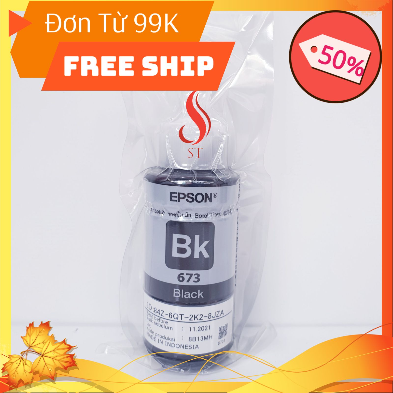 [NEW] Mực 673 Epson Bk Màu Đen (Cho L800 / L805 / L1800 /T50 / T60 / 1390 / 1430) ❤️FREESHIP❤️ Hàng Bóc Máy Zin