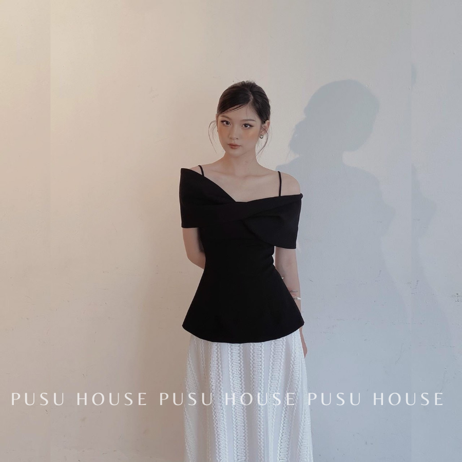 Áo peplum nơ lệch vai 2s dễ thương, chanh sả-pusu house