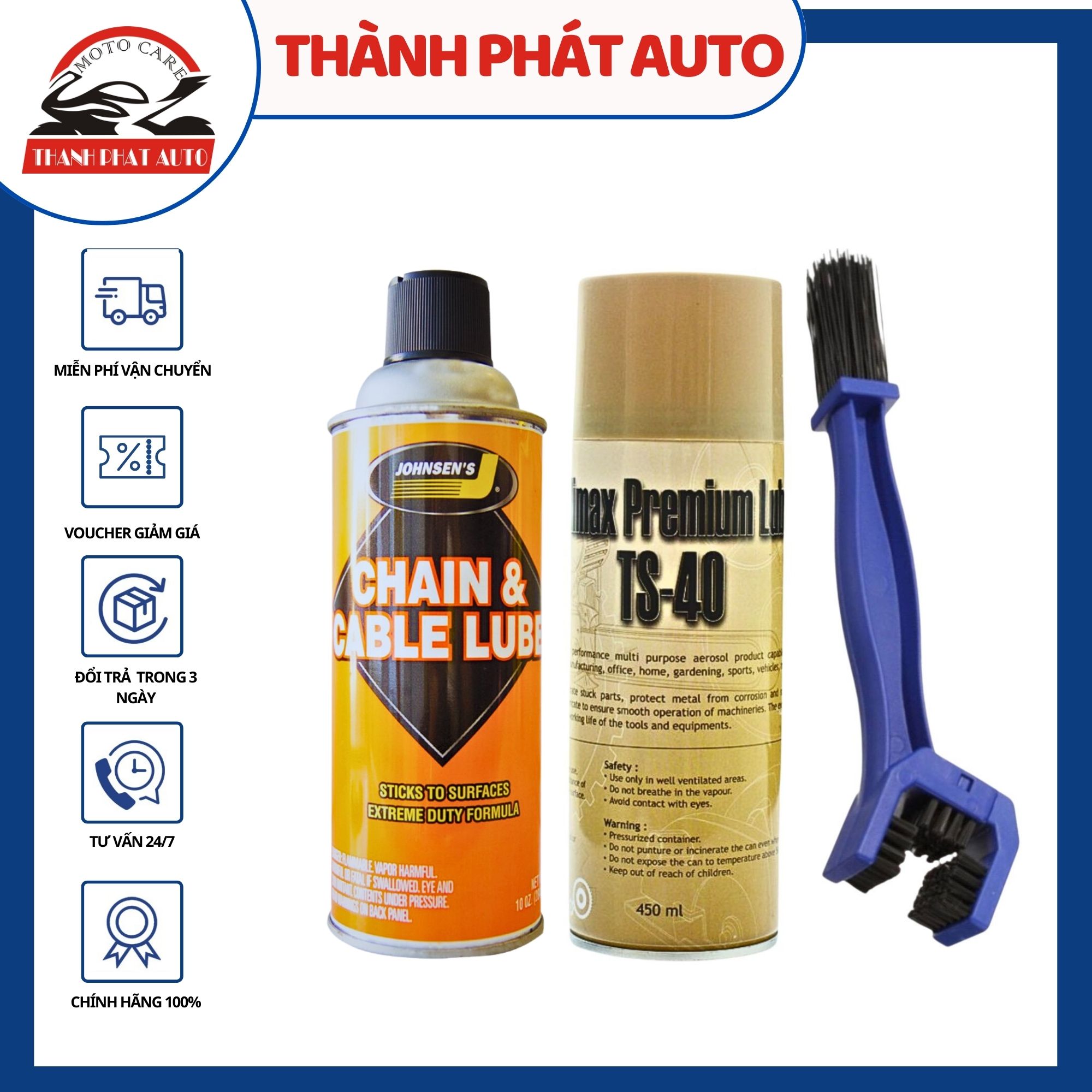 [HCM]Bộ sản phẩm rửa sên TS - 40 450ml + chống sét dưỡng sên Johnsens 400ml + bàn chải vệ sinh sên cao cấp