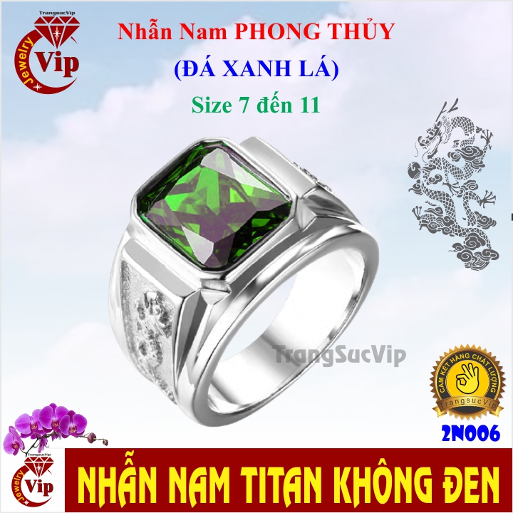 Nhẫn nam hình rồng đá xanh lá cao cấp | nhẫn nam phong thủy titan - 2n006d