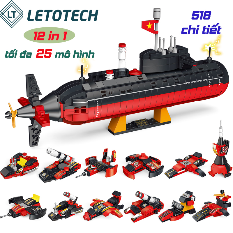 Bộ lắp ráp lego TÀU NGẦM quốc kỳ Việt Nam 12 trong 1, tối đa 25 mô hình 518 chi tiết