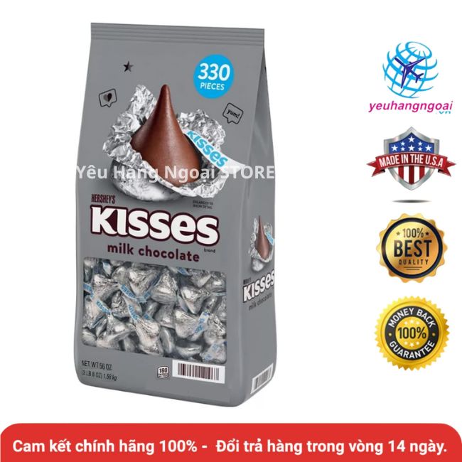 Kẹo Socola Hershey s Kisses Milk Chocolate 330 Viên 1.58kg Của Mỹ.