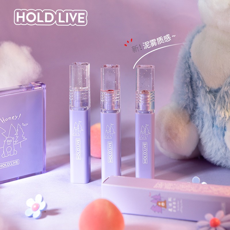 Son kem Holdlive gấu tím nắp trong suốt mịn môi