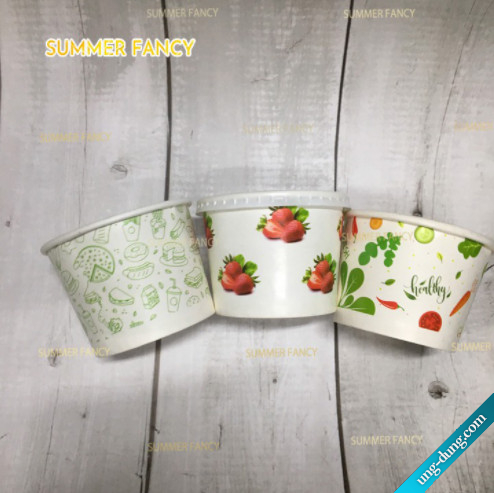 50 bát cháo giấy 500ml in hình rau củ có nắp cốc hộp an toàn - 16oz tô giấy paper bowl