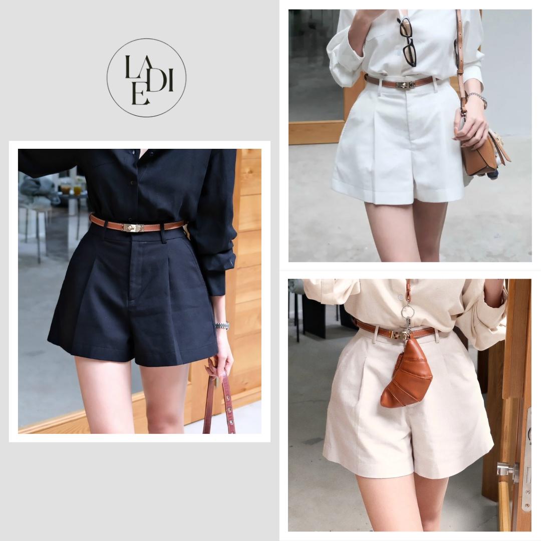 Quần Short nữ lưng cao chất Linen dày dặn có túi, Fansie Short, QS01, Ladie Studio