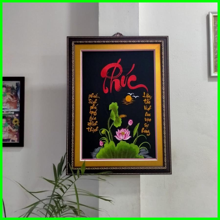 Tranh Thêu Thành Phẩm Chữ Phúc Không Khung 50x70cm