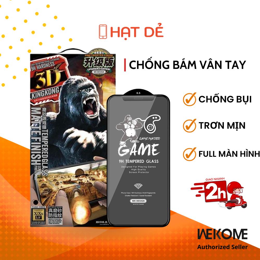 Kính cường lực chống vân tay King Kong chính Hãng WK cho 7/8Plus/X/XsMax/11ProMax/12ProMax/13/13 Pro/13 Pro Max/14/14 Pro/14 Pro Max - phukienhatde