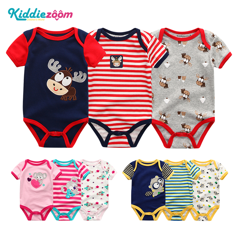 Kiddiezoom 3 Set baby romper jumpsuit baby clothes 0-12months New Born Baby Clothing Onesies Cartoon Animals