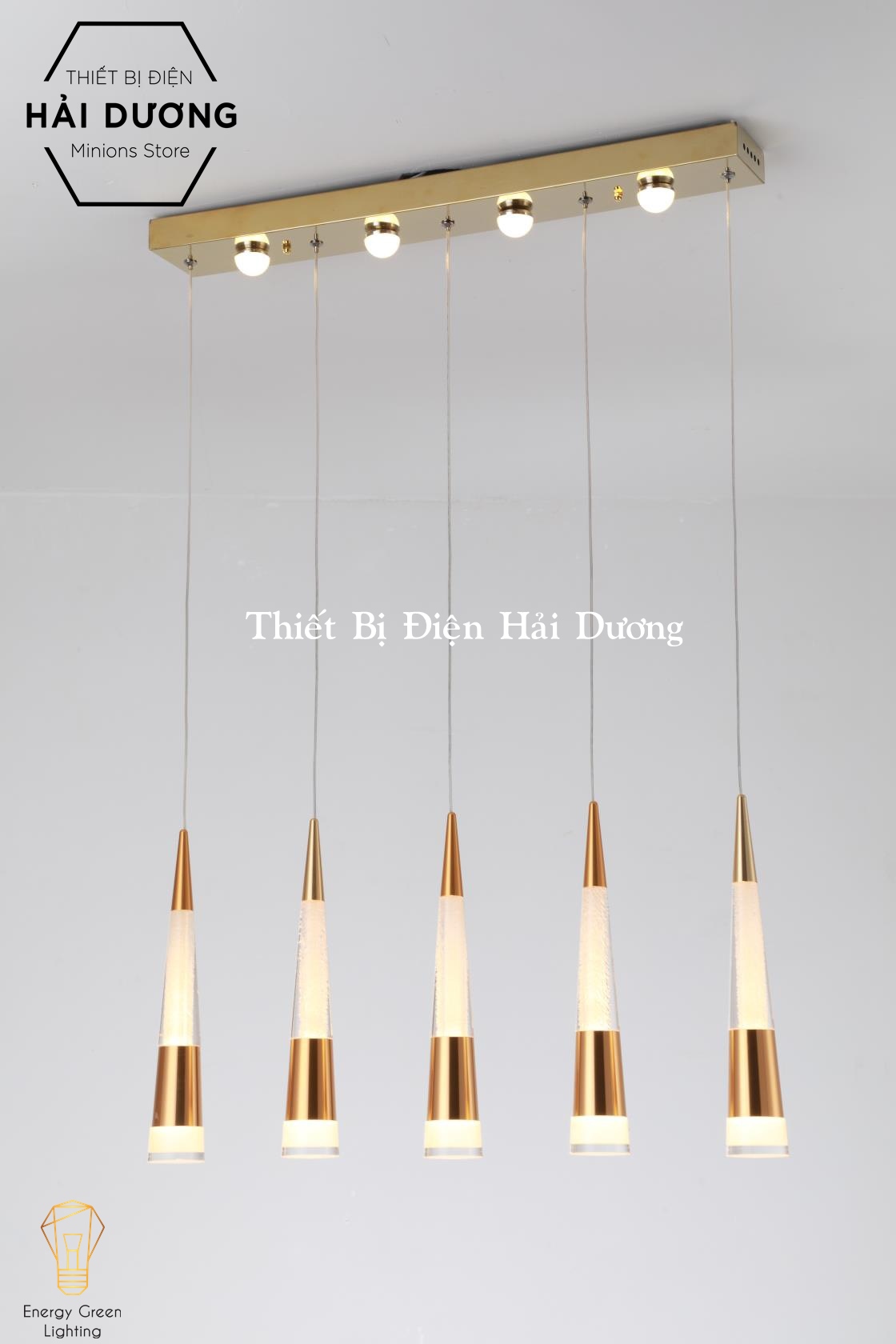 Bộ 5 Đèn Thả Trần Thủy Tinh Hình Ống DGT-099 - Có Đế Đèn Phát Sáng - Ánh Sáng Vàng - Energy Green Lighting