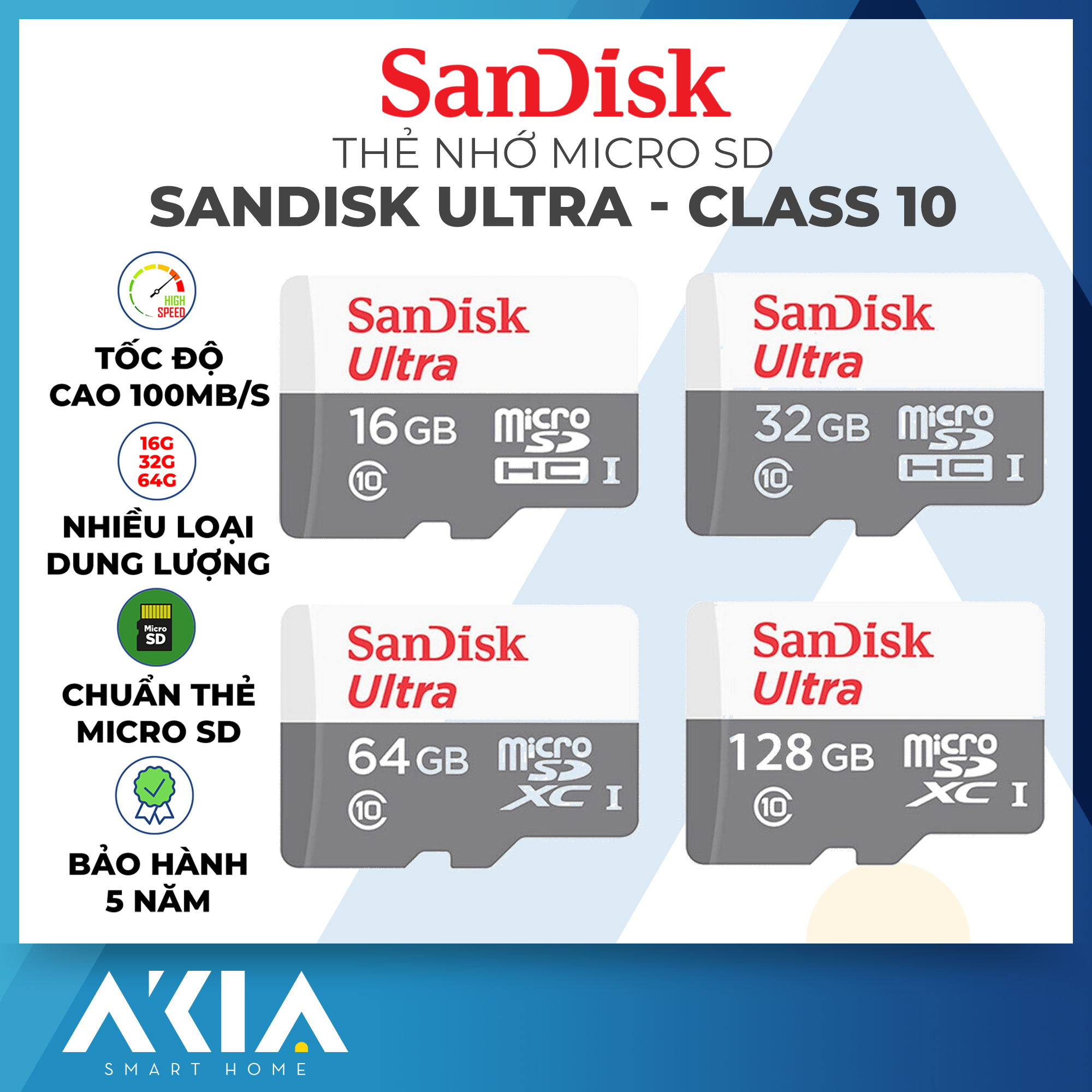 Thẻ Nhớ SanDisk Ultra Thẻ nhớ 128gb/Thẻ nhớ 64gb/Thẻ nhớ 32gb Thẻ nhớ tốc độ cao 100MB/s Class 10 Micro sd card