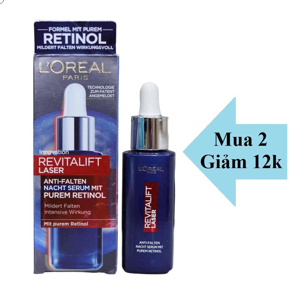 Serum ban đêm chống lão hóa, Cấp Ẩm, Chống nếp nhăn hiệu quả Loreal Revitalift laser 30ml -HÀNG CHÍN