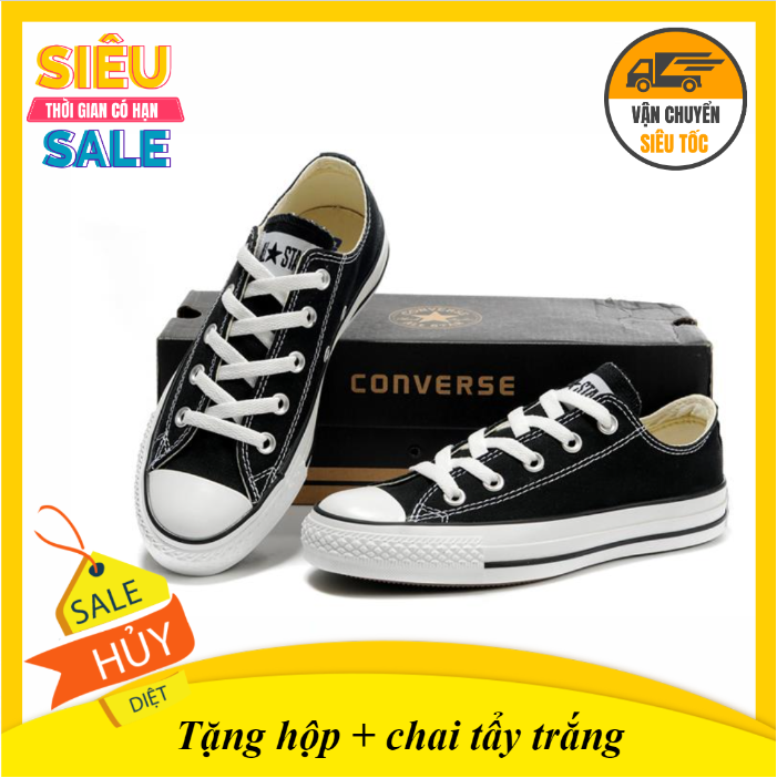 Giày thể thao nam nữ CV All Star Classic cổ thấp màu đen đế trắng - Hàng chuẩn VNXK