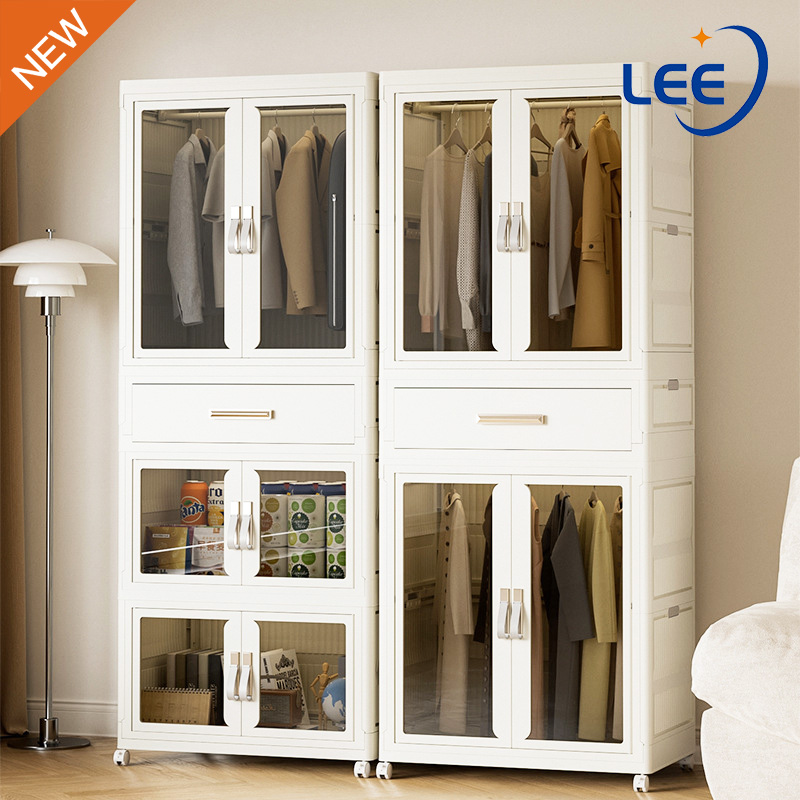 Tủ quần áo gấp gọn,tủ nhựa để đồ đa năng có bánh xe với móc áo lưu trữ tủ,tủ đựng quần áo,chất liệu nhựa PP cao cấp,cửa trong suốt khóa nam châm Áp dụng cho phòng ngủ phòng khách