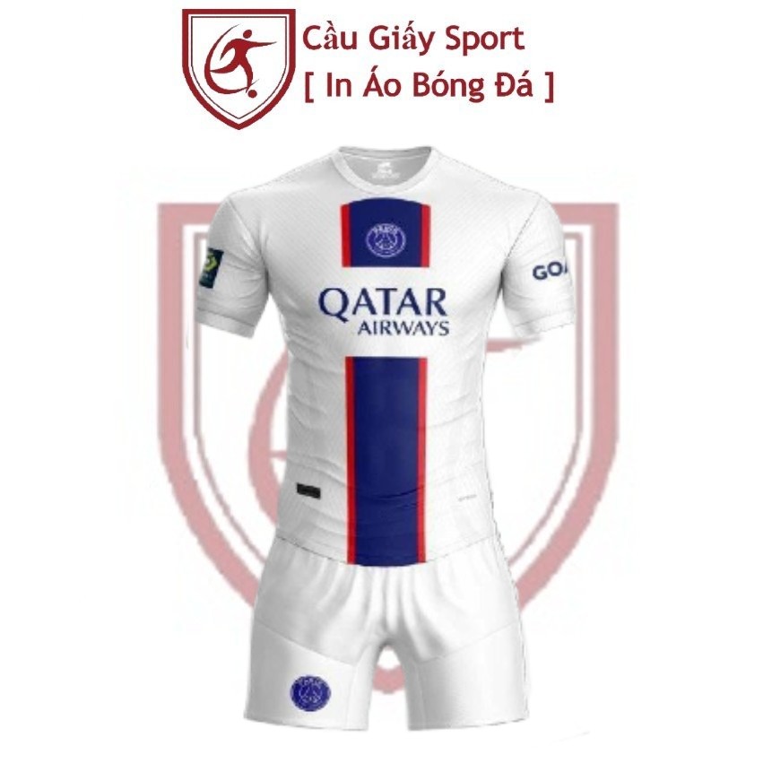 Áo bóng đá clb paris saint germain trắng sọc xanh - vải thun thái