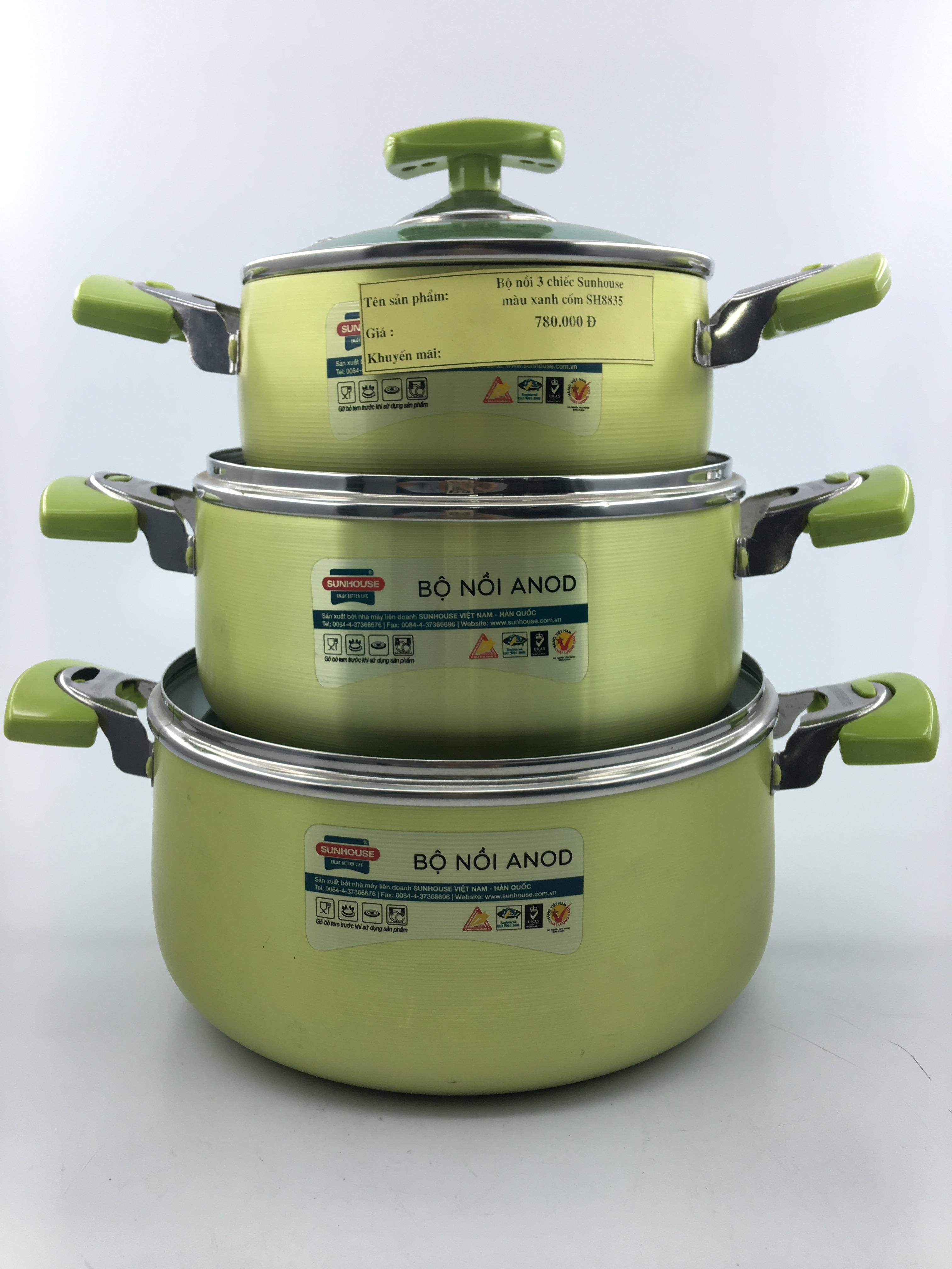 Bộ nồi anod 3 chiếc màu anh cốm sunhouse sh8835