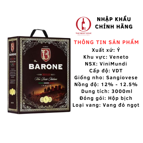 Vang bịch ý il barone 3 lit nhập khẩu - có giao hỏa tốc 2h