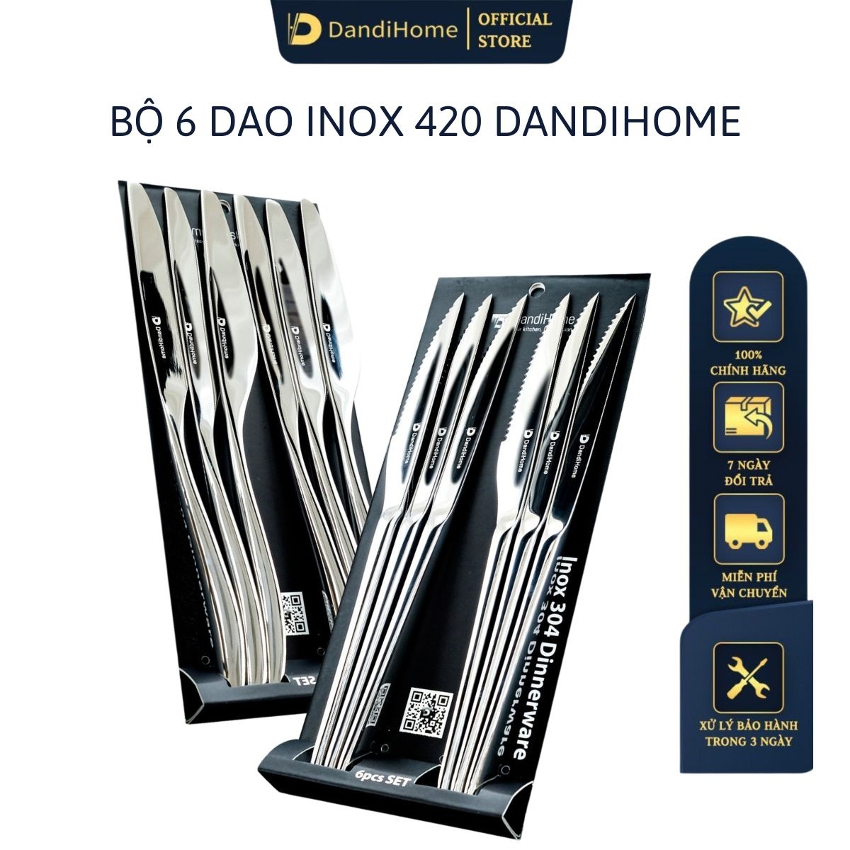 Bộ 6 dao ăn inox DandiHome 2020 cao cấp, sang trọng, tinh tế