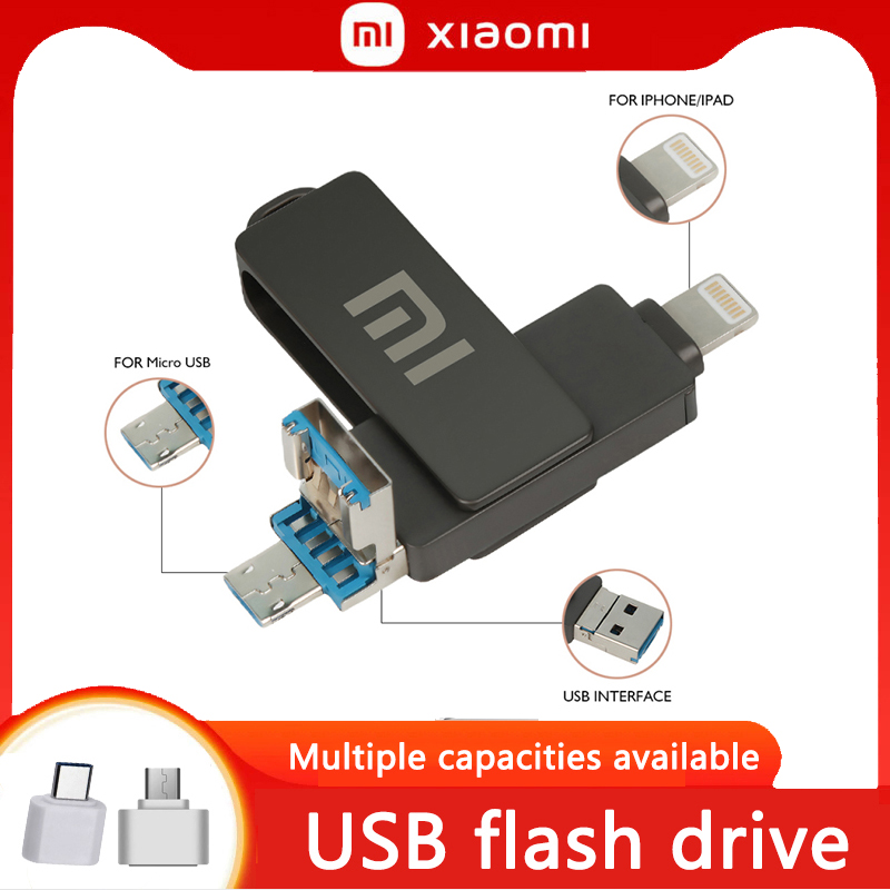 Xiao-mi metal usb memory stick 128gb 3-in-1 usb flash drive 32gb 64gb256gb 512gb, portable flash drive, 8gb 16gb
