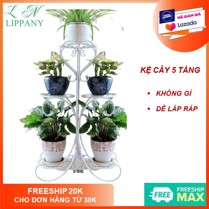 Kệ để chậu hoa cây cảnh 5 tầng, kệ trang trí bằng sắt sơn tĩnh điện 5 tầng, giá để cây cảnh ngoài ban công, kệ sắt để chậu hoa