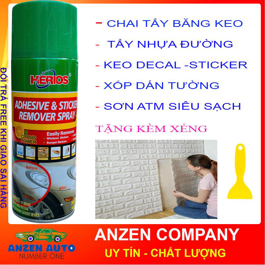    Tẩy Cực Mạnh   Chai Xịt Tẩy Keo Sơn Băng Dính - Vệ Sinh Nhựa Đường - Tẩy keo dán tường dán sàn nhà Sticker Remover -ANZEN AUTO 