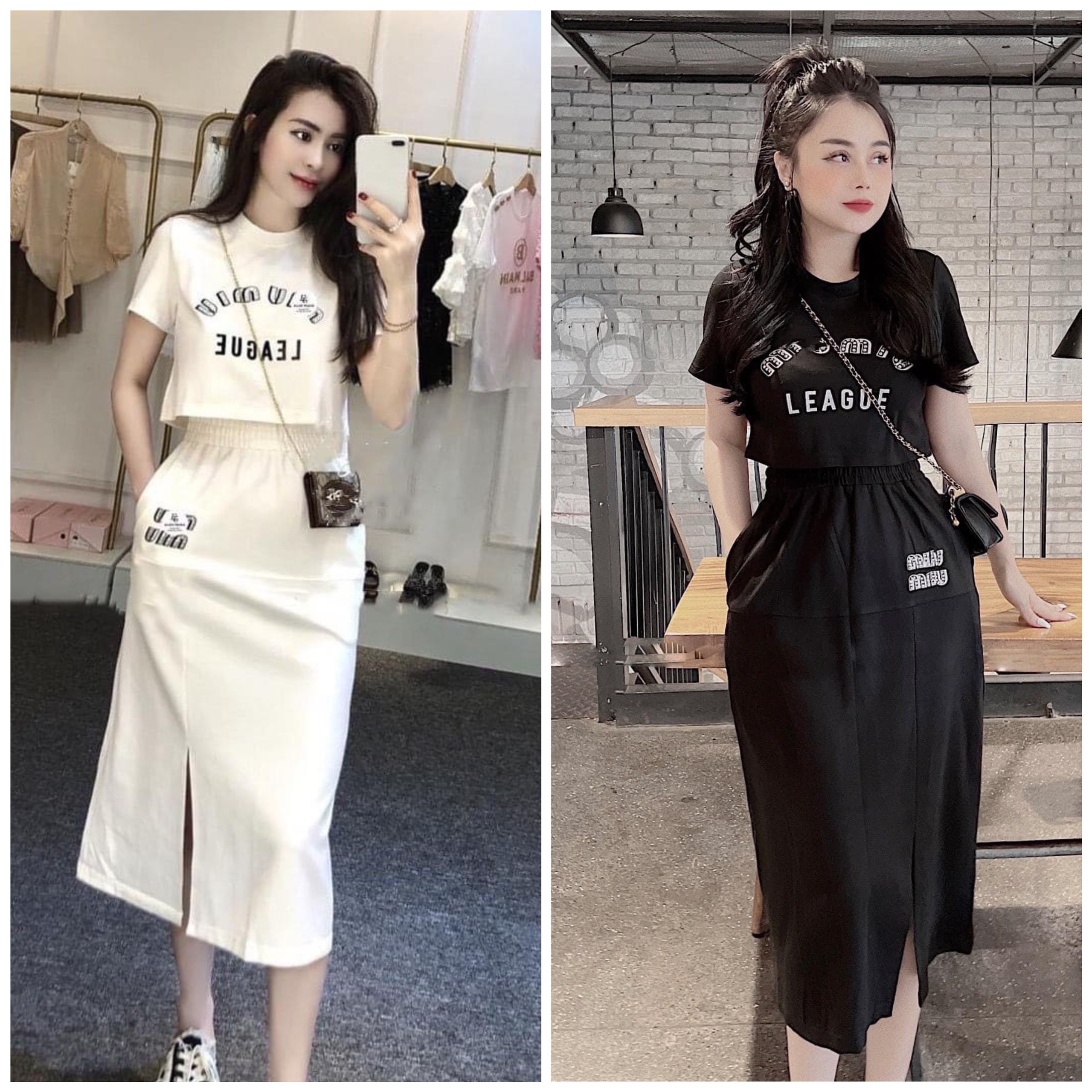 Set áo croptop kèm chân váy sv23