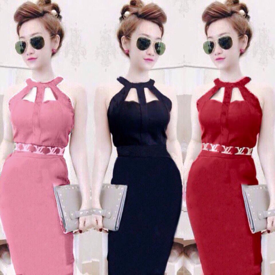 Thanh lý váy body cổ yếm - màu hồng