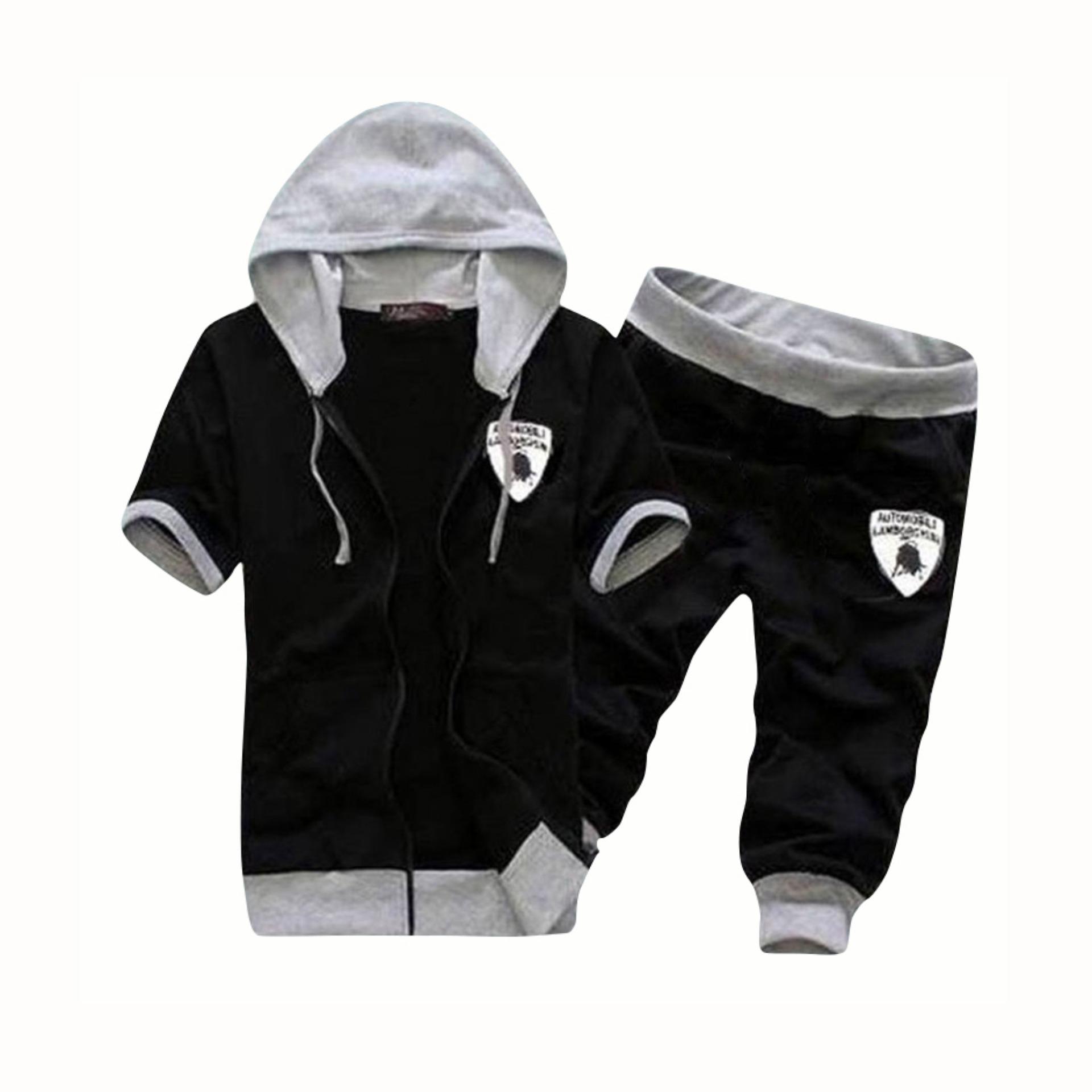 [ Free Ship Max ] Bộ Đồ Nam Khóa Kéo Áo Ngắn Tay Quần Lửng Mũ Xám Kiểu Dáng Thời Trang Cực Chất QA NAM 029