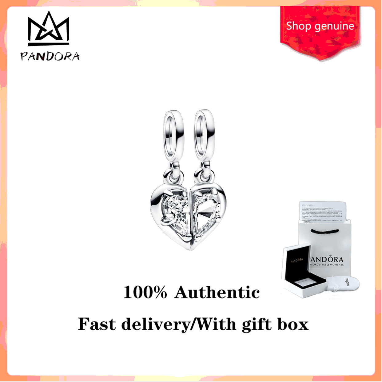 ♈100% authentic ♈ Pandorae Splittable Mother & Daughter Dangle Charm S925 sterling silver Valentine's Day Gift Birthday Gift