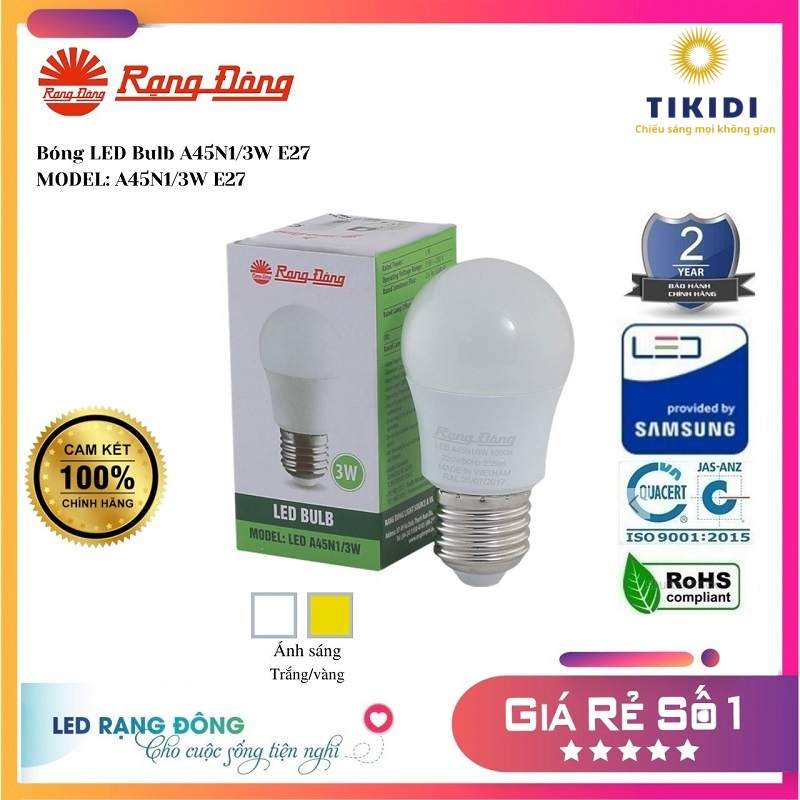 Bóng led bulb a45n1/3w e27 rạng đông