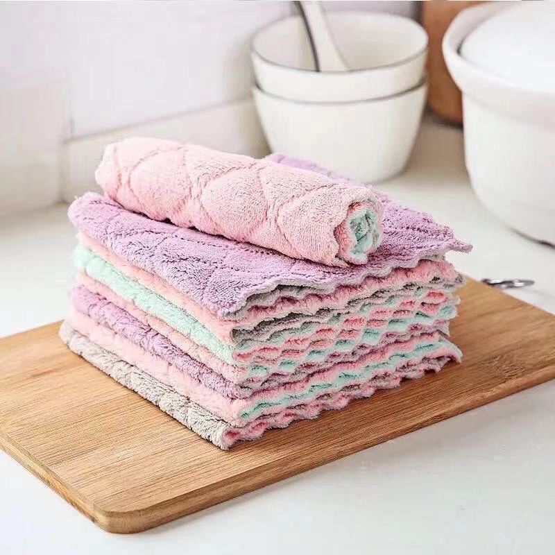 Khăn Lau Chén Dĩa Hai Mặt Bằng Lông Cừu Dày Dặn Thấm Hút Không Bám Dầu Khăn lau bếp đa năng 2 mặt siêu thấm