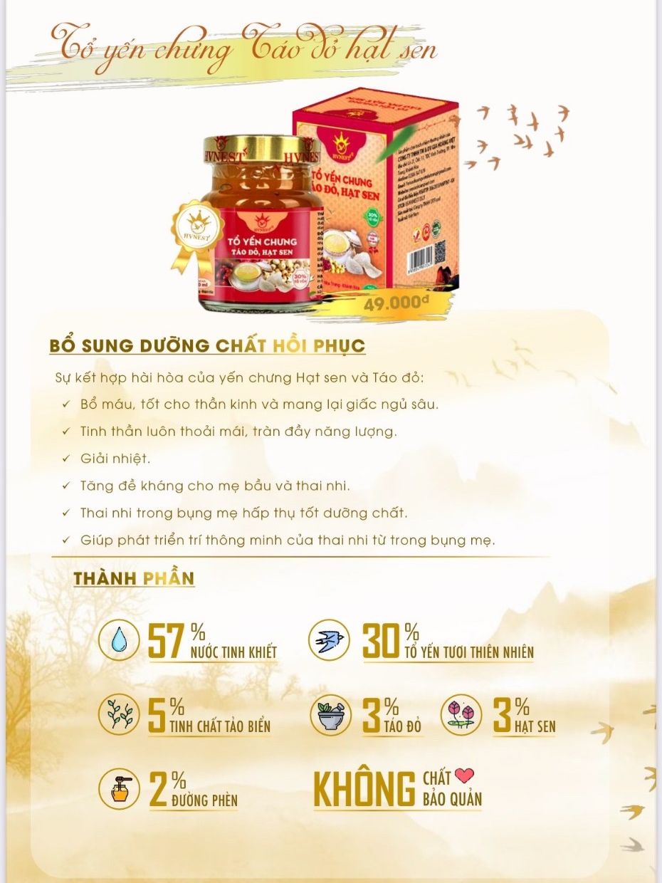 Yến sào hoàng việt - yến chưng táo đỏ hạt sen