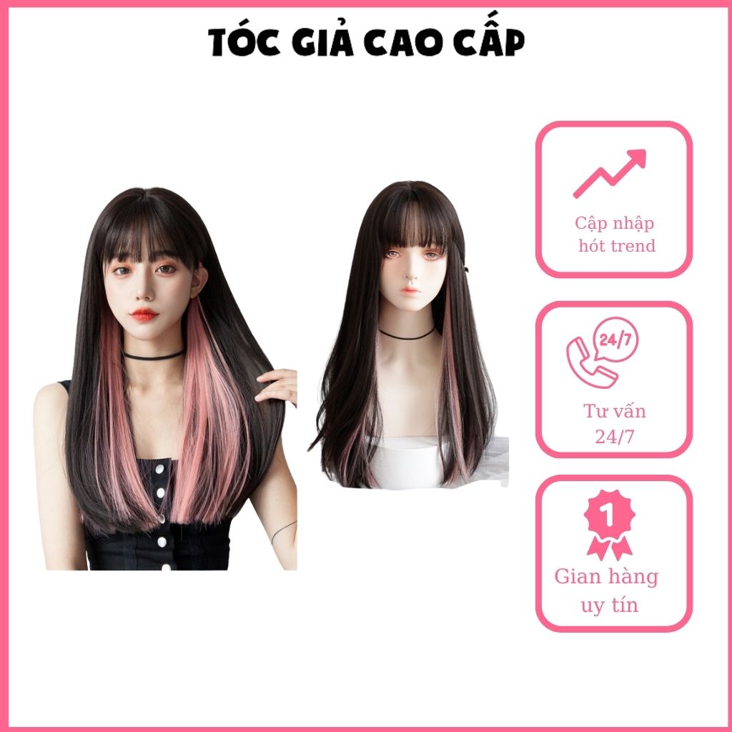 Tóc giả nguyên đầu thẳng thẳng phối highlight , tặng kèm lưới trùm tóc