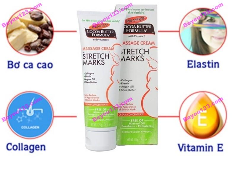 (Mẫu mới 2019) Kem Ngăn Ngừa Và Hỗ Trợ Điều Trị Rạn Da Khi Mang Thai 125gr - Massage Cream for Stretch Marks Cream Concentrate [Palmer's - Made in USA] [An toàn 100% cho Mẹ và Bé] [Tốt và rẻ so với Medela, Bio Oil, Cung Đình, Pizu, Mommy Care]