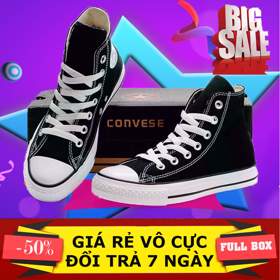 Full Box/Tag Giày Sneaker Converse Cổ Cao Nữ, Giày Thể Thao Converse Nữ (Màu Đen)