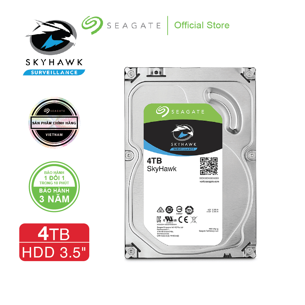 [Trả góp 0%]Ổ cứng HDD 3.5" Camera SEAGATE SkyHawk 4TB SATA 5400RPM 256MB - ST4000VX016
