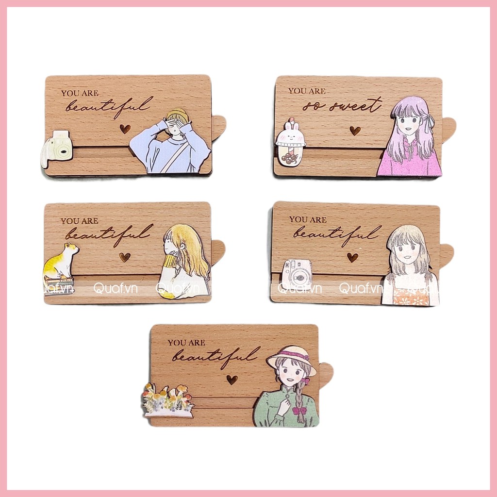 Thiệp gỗ handmade chuyển động "you are beautiful" - thiệp 8/3, 20/10, thiệp valentine tặng bạn gái