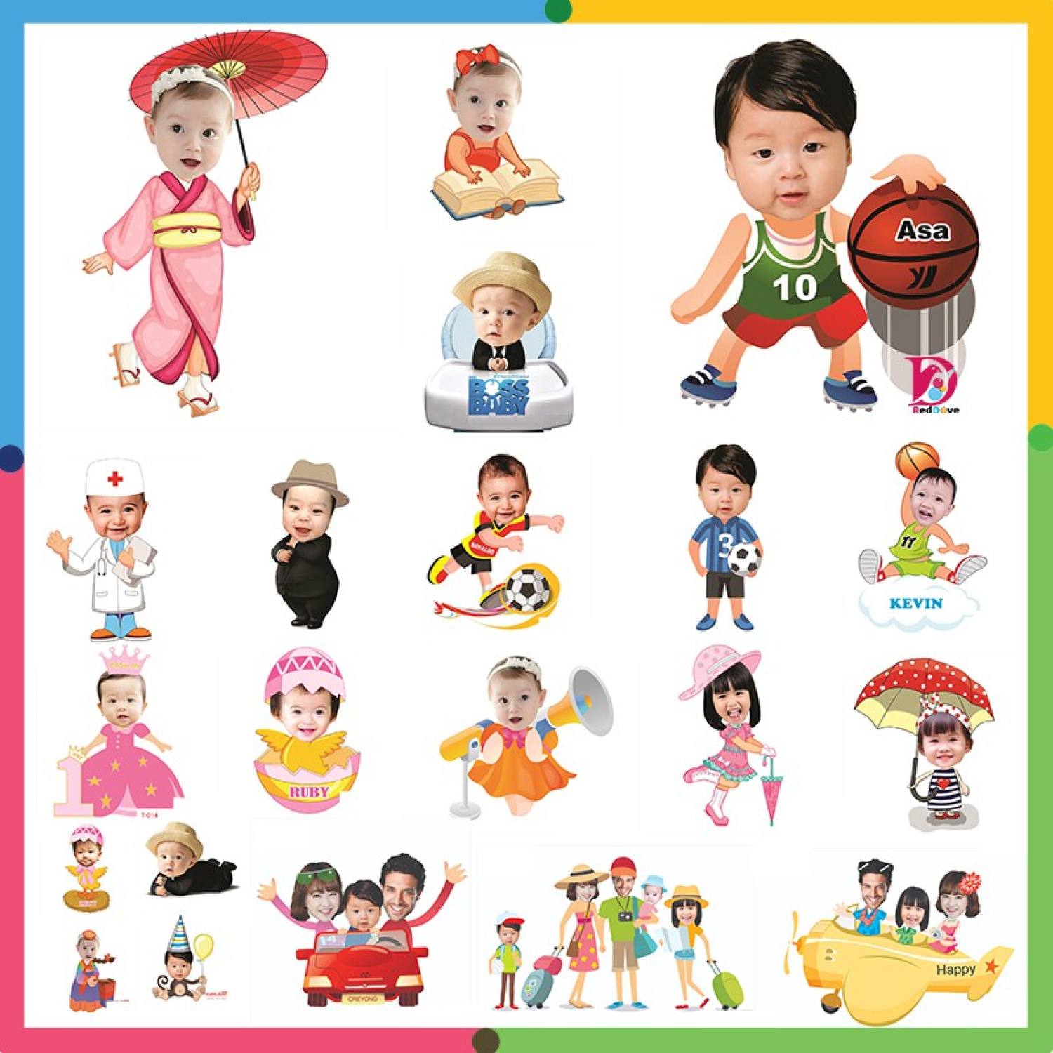 Chibi cho bé trang trí tiệc sinh nhật theo yêu cầu RTK001 RedDove