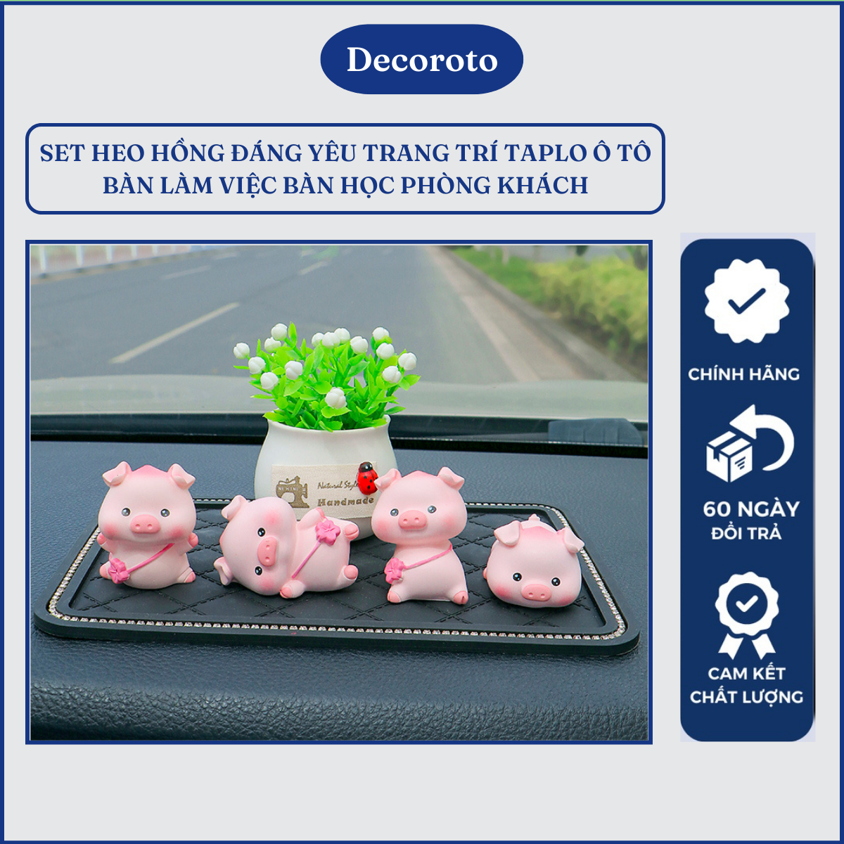 Set Mô Hình 4 Chú Heo Hồng Decoroto Trang Trí Taplo Xe Ô Tô Xe Hơi Bàn Làm Việc Bàn Học Chất Liệu Cao Cấp Siêu Đáng Yêu