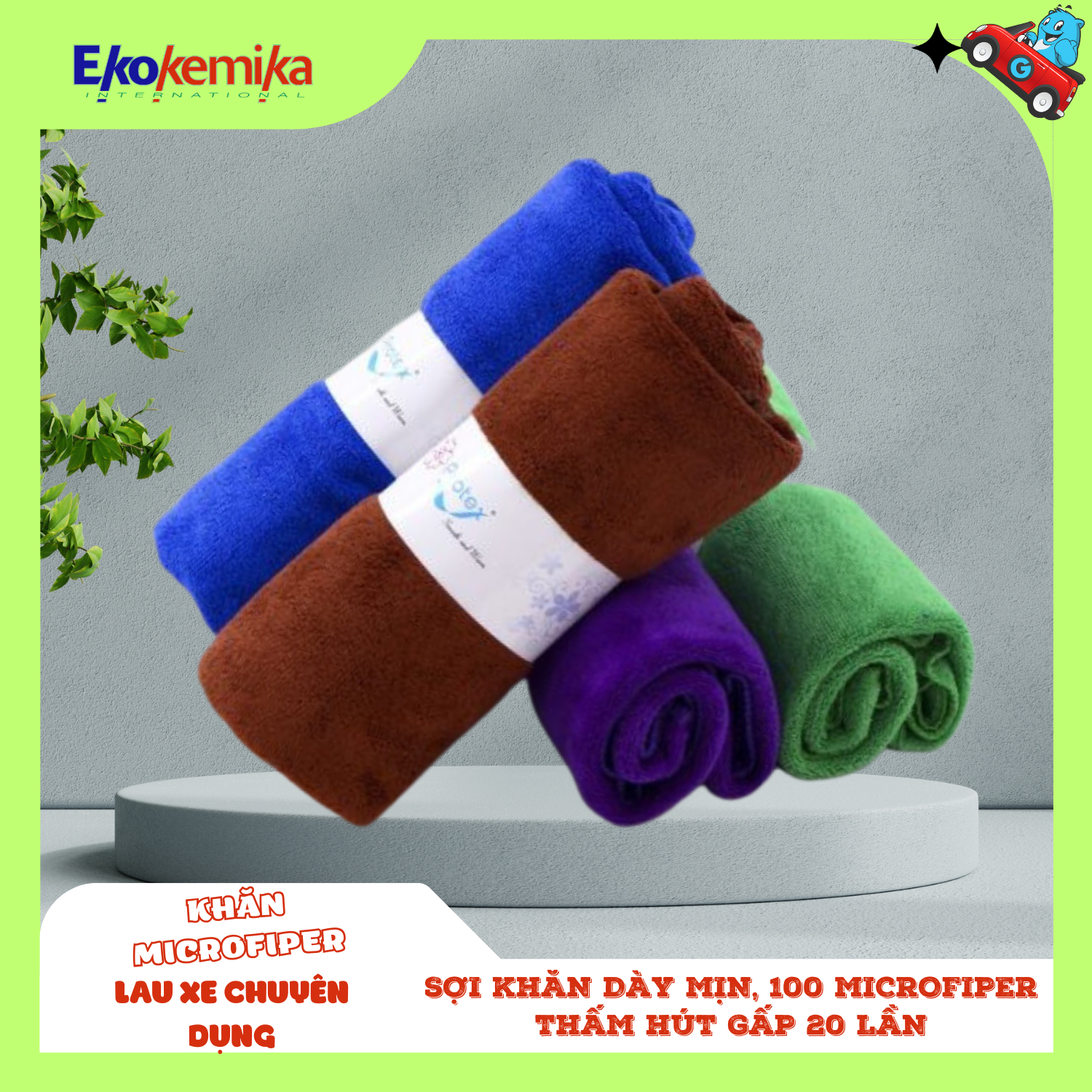 Combo 3 khăn lau chuyên rửa xe micofiber 35x75