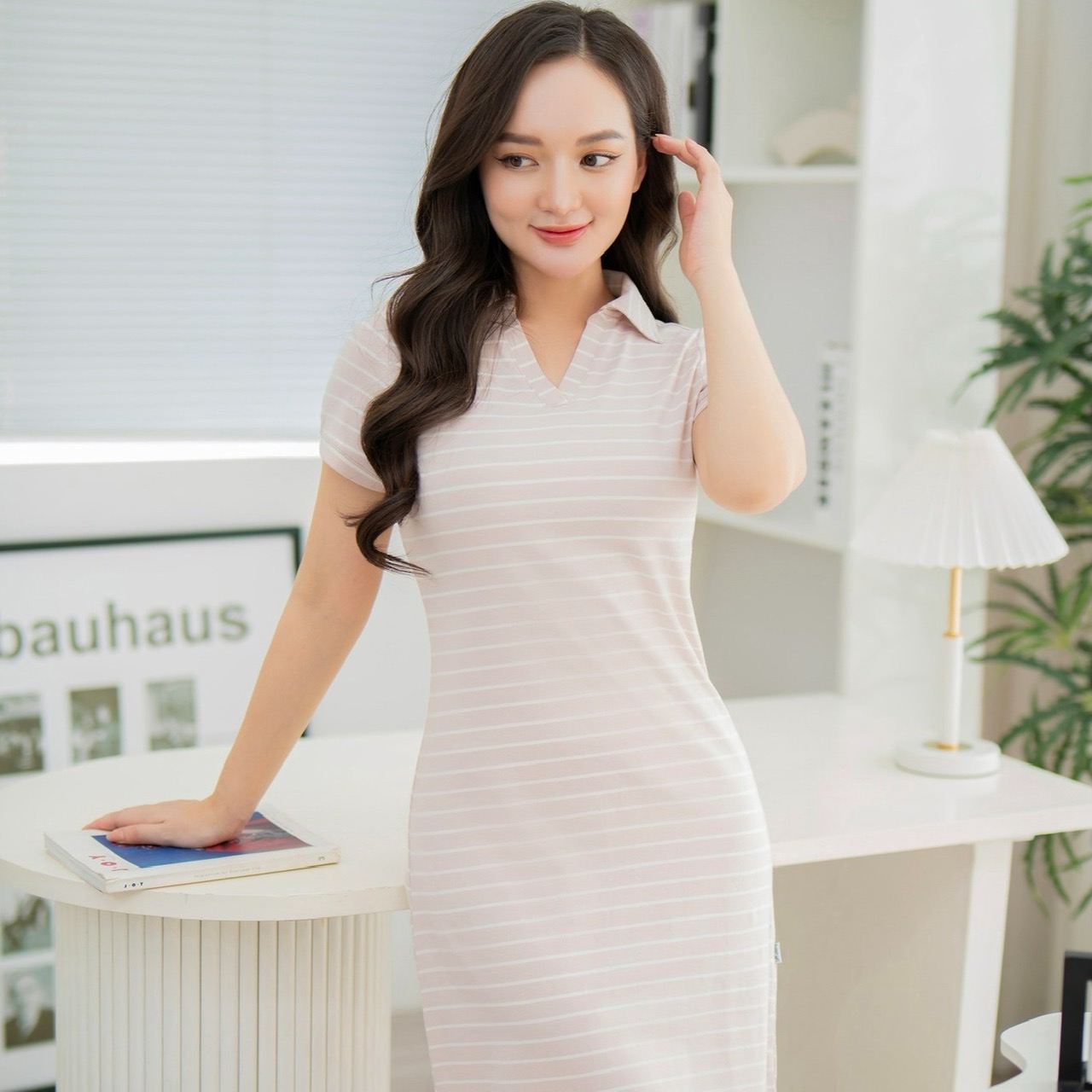 Váy cotton modal kẻ dang xinh dạo phố