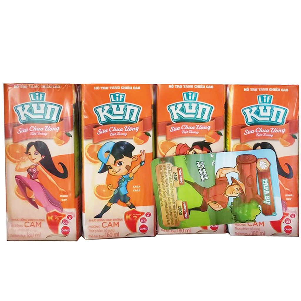 Lốc 4 hộp sữa chua uống cam LiF Kun 180ml ( mẫu mới )