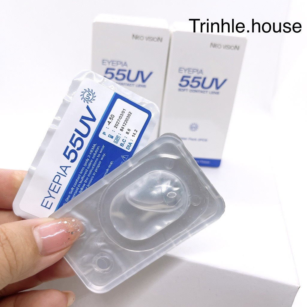 Kính áp tròng trong 3 tháng Neo Vision Eyepia 55UV - lens không màu Hàn Quốc đến -10 độ