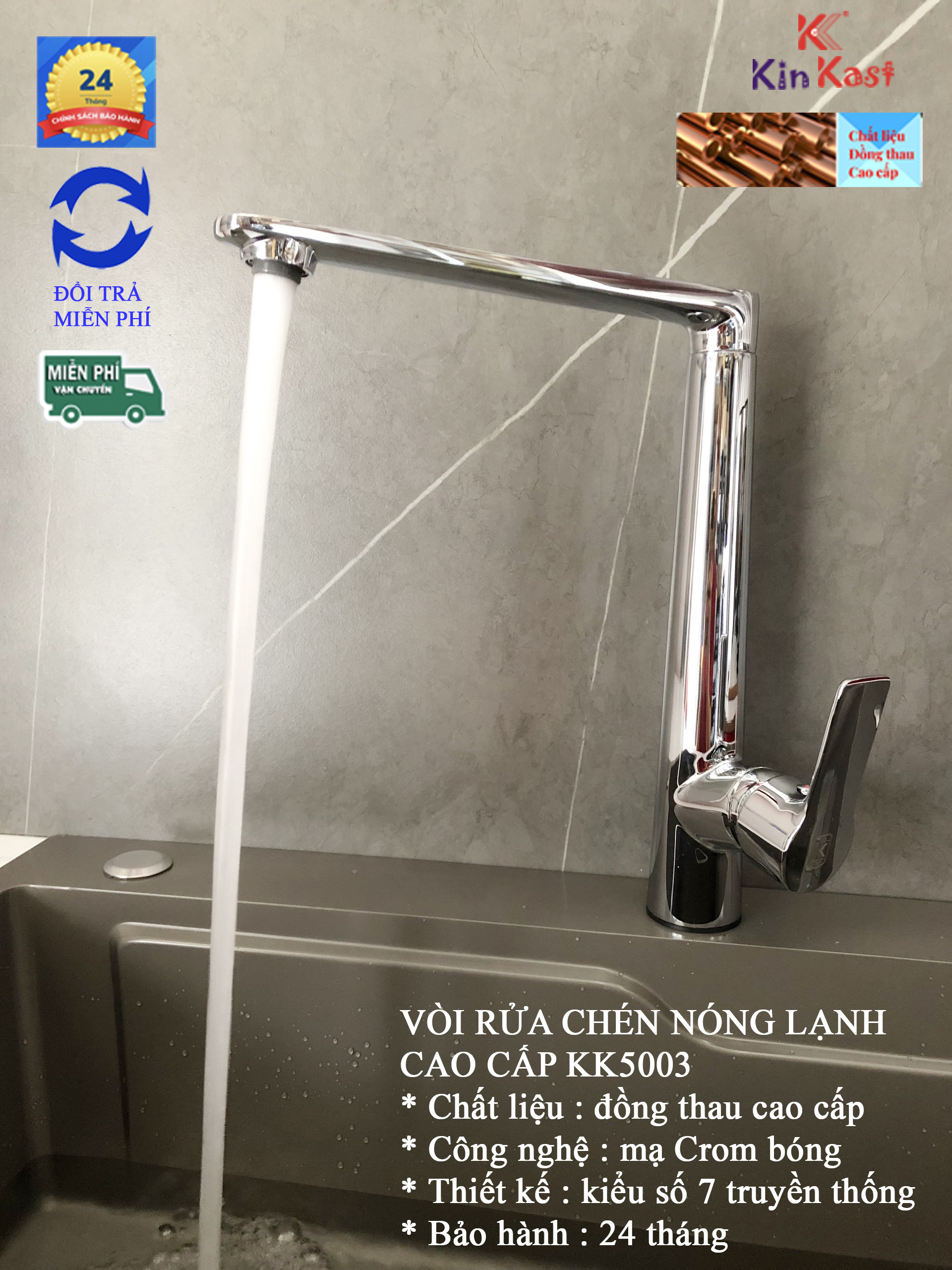 Vòi rửa chén nóng lạnh cao cấp kk5003 + vòi rửa chén nóng lạnh đồng thau