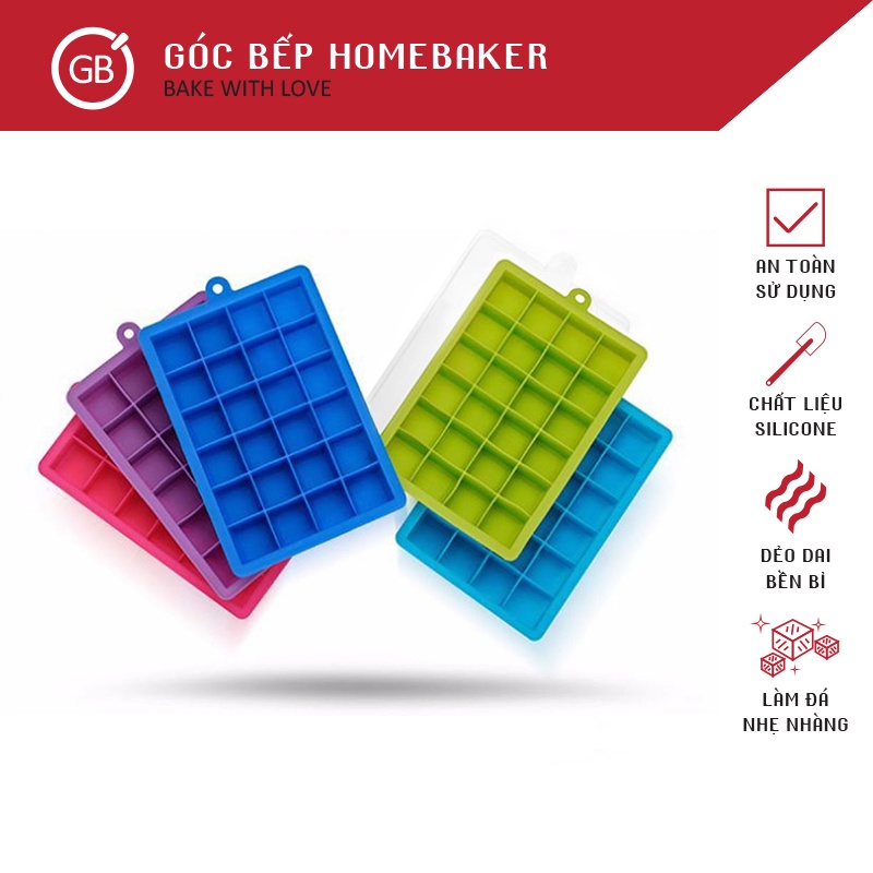 Khay đá silicon 24 viên có nắp đậy – khuôn silicon – dụng cụ làm đá viên – gbim002