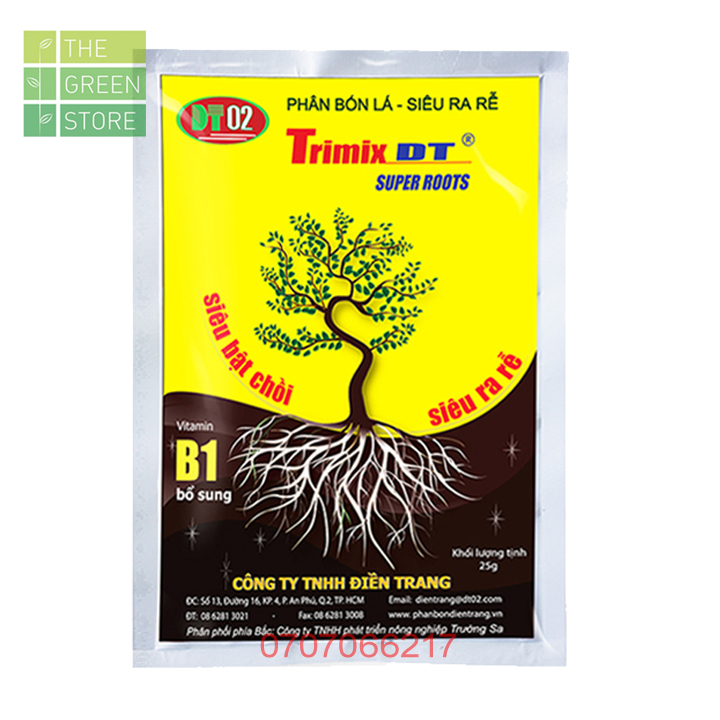 Phân bón Siêu ra rễ TRIMIX-DT (25g) cho hoa lan, hoa hồng, mai vàng, hoa cây cảnh, rau sạch, cây ăn trái
