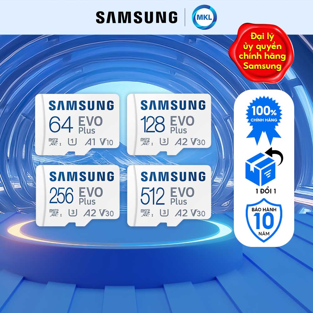 Thẻ nhớ microsd samsung evo plus class 10 tốc độ tối đa 130mb/s dung lượng 32gb/64gb/128gb/ 256gb/512gb chính hãng