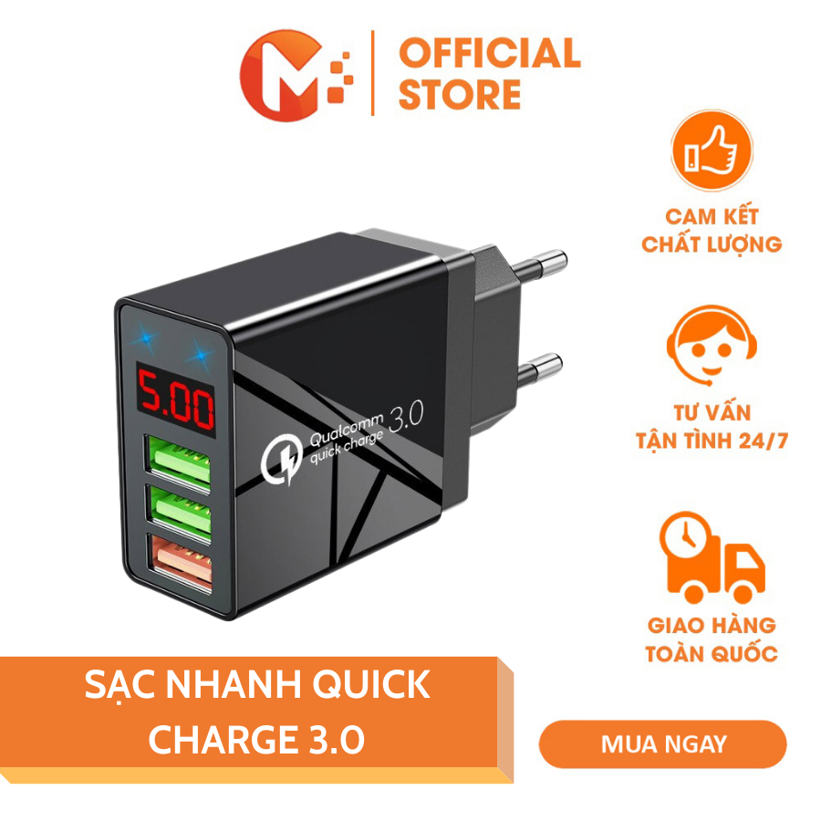[HCM]Sạc Nhanh Quick Charge 3.0 Củ Sạc Nhanh Màn Hình Đo Điện Áp Cục Sạc Nhanh 3 Cổng USB bộ sạc nhanh cục sạc pin điện thoại cục sạc đa năng sạc nhanh iPhone Samsung Xiaomi Oppo Anker củ sạc điện thoại máy tính bảng có đèn led Mikatek